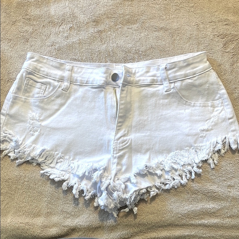 White Frayed Denim Shorts